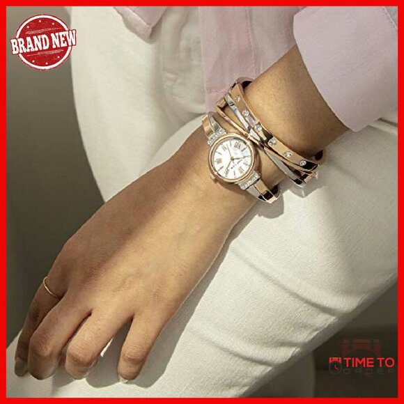 Premium Crystal Accent Bangle Watch Set, Japanese Quartz, Water Resistant